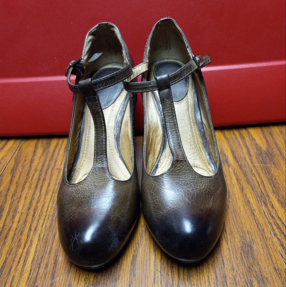 Frye Brown T-Strap Leather Heels